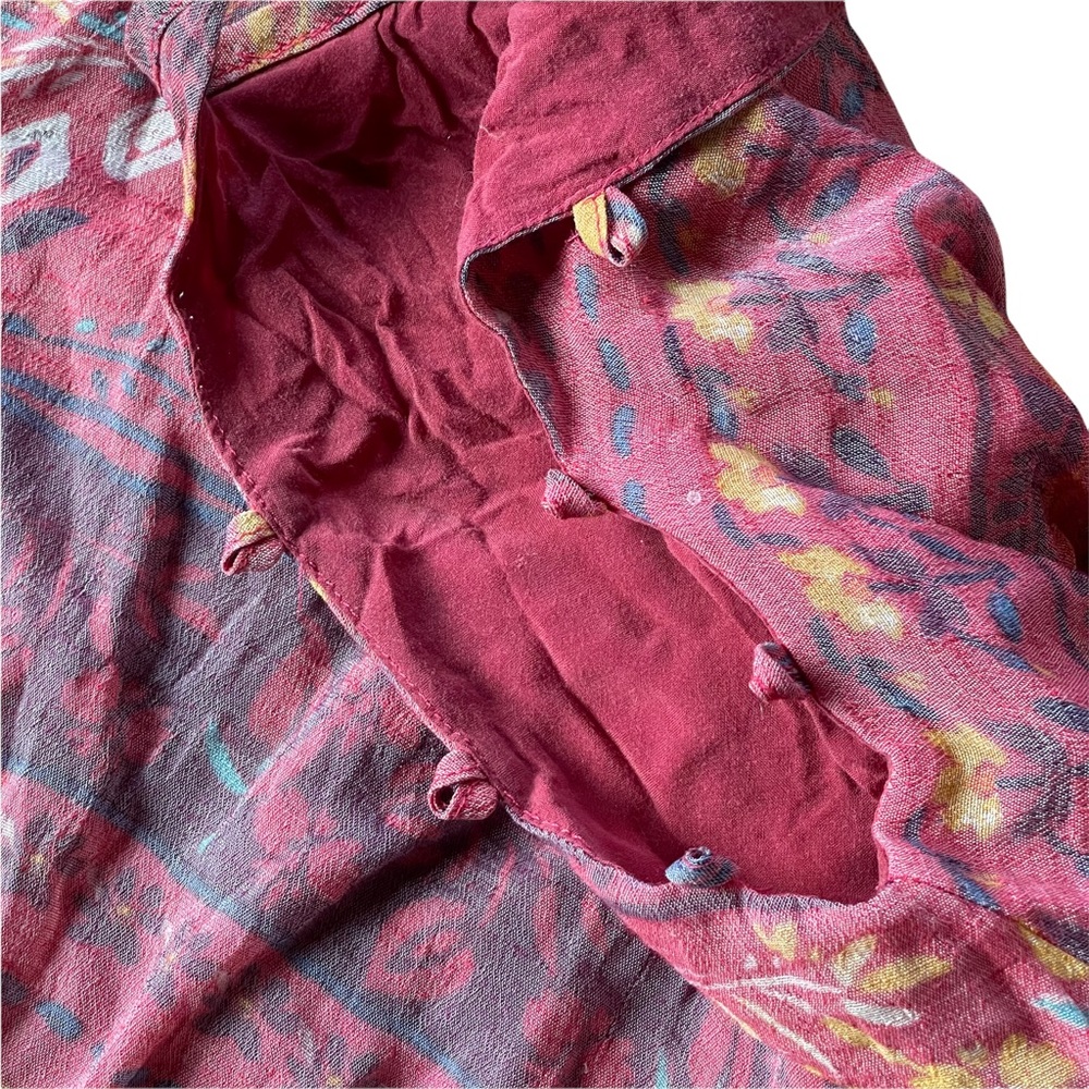 KIMCHI BLUE washed out look red & yellow floral/tribal strappy mini dress - Picture 6 of 15